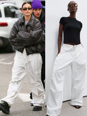Local European White Wide Leg Cargo Parachute Pants